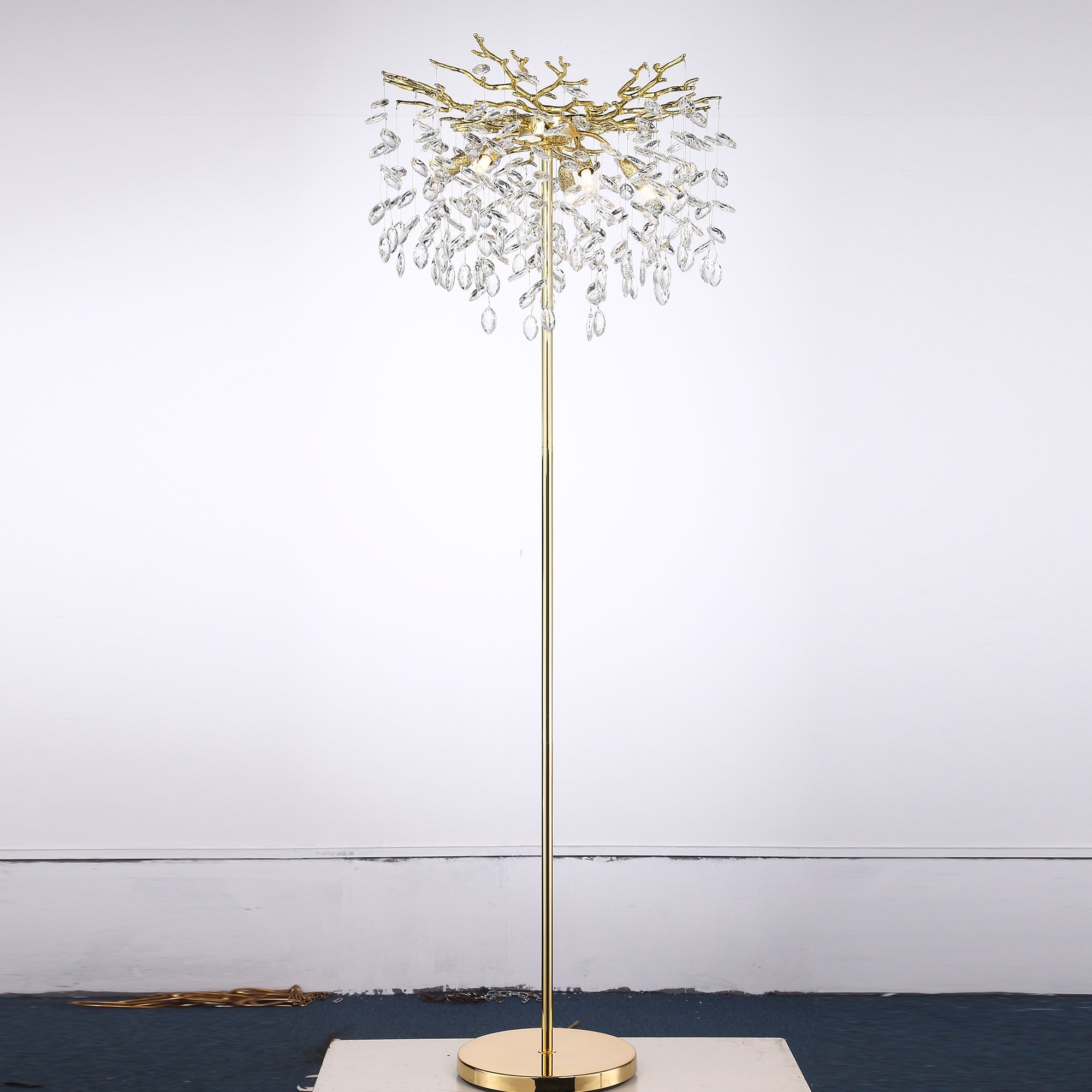 Helios Modern Gold Clear Crystal Floor Lamp For Bedroom, Living Room Floor standing lamps Kevin Studio Inc