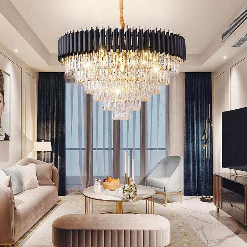 Nevaeh Modern Conical Crystal Round Chandelier Over Dining Table Chandeliers Kevin Studio Inc Diameter 23.6" x Height 18.1"
