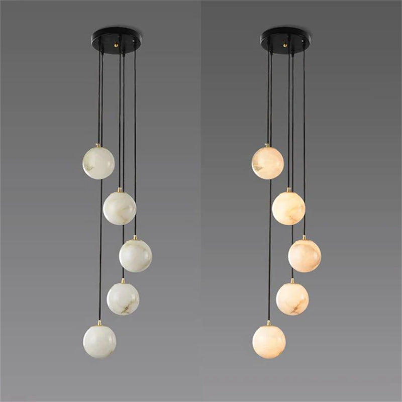 Álvaro Alabaster Global Pendant Chandelier For Staircase, Spiral Global Pendant chandelier Kevin Studio Inc 5 LIGHTS-7.9" D