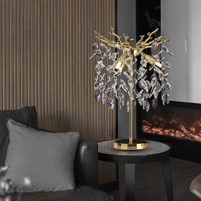 Aether Modern Clear Crystal Table Lamp For Bedroom, Gold Table Lamp table lamp Kevin Studio Inc
