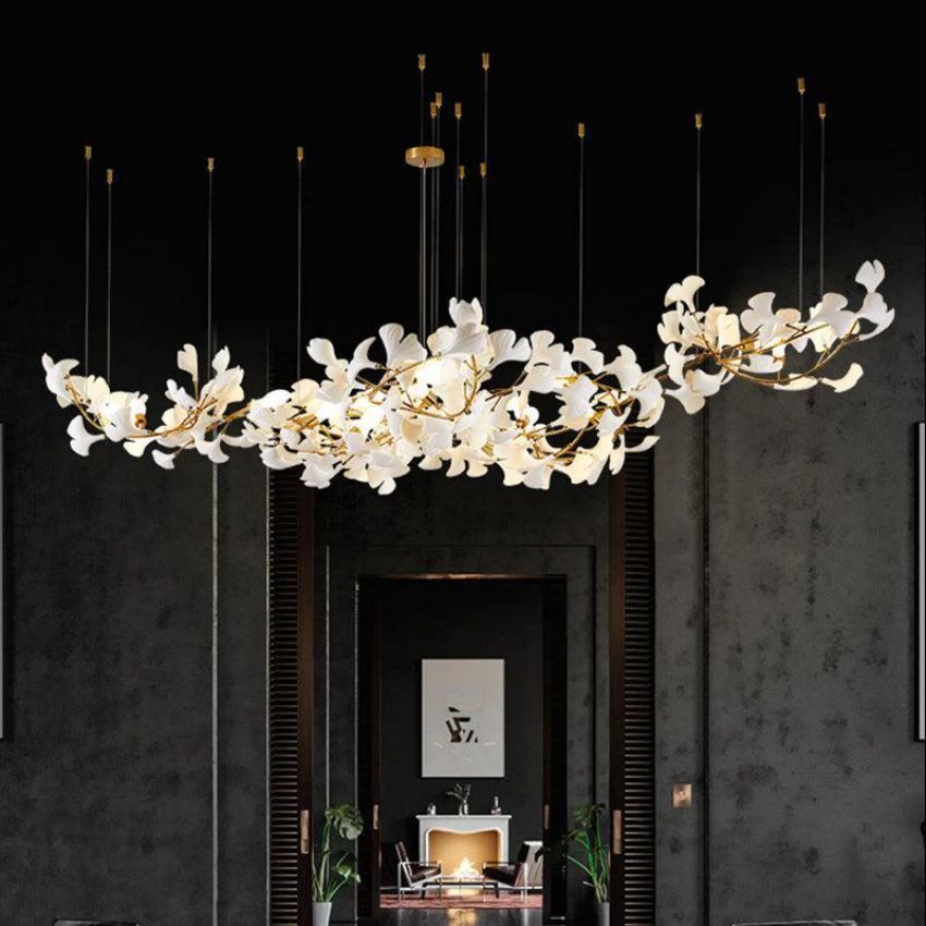 Modern Ceramic Ginkgo Leave Chandelier 4 Sizes Over Dining Table Chandelier Kevin Studio Inc 108.7" L