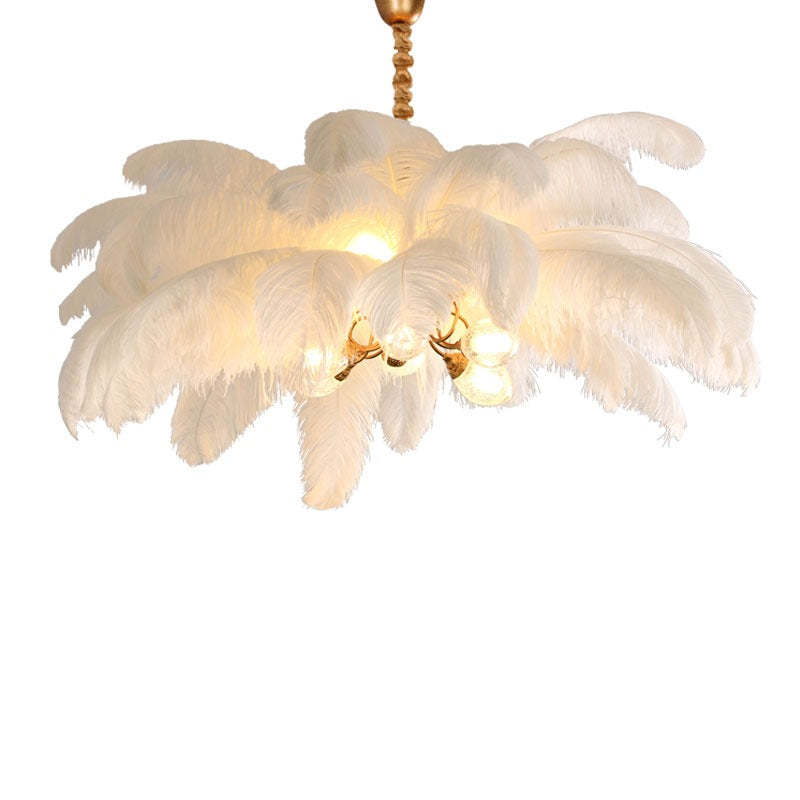 Aisa Art Deco Colorized Feather Chandelier Brass Palm Tree Lamp Chandelier Kevin Studio Inc