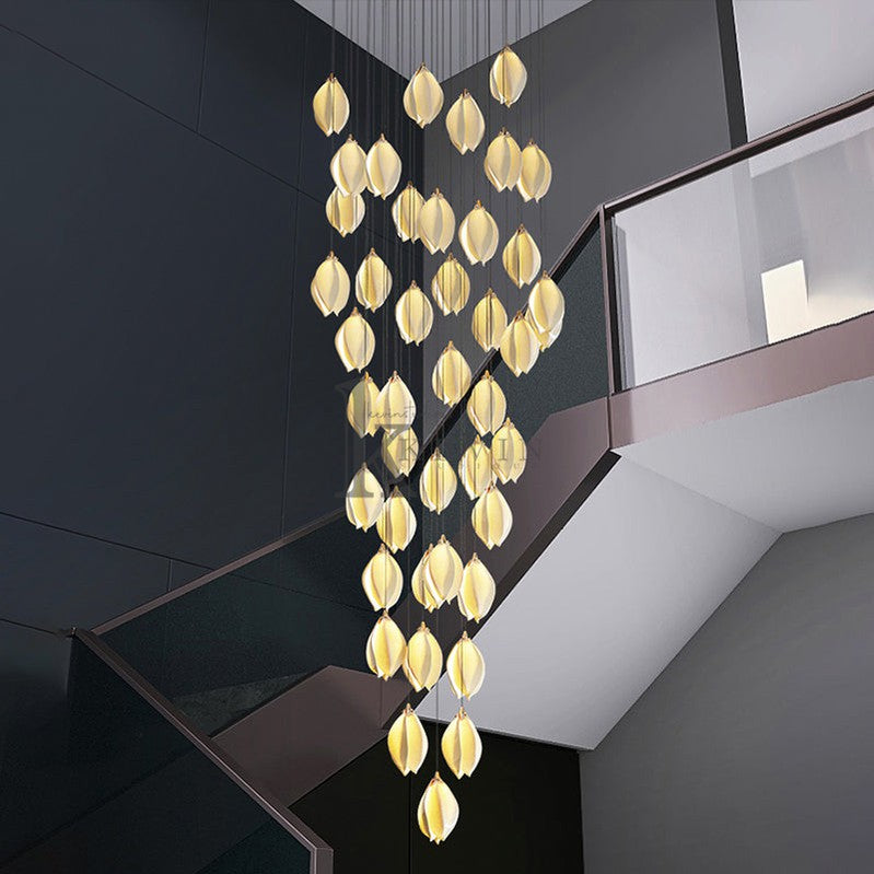 Elyta Ceramic Magnolia Flower Staircase Round Chandelier Light Branch Chandelier Kevin Studio Inc 48 L