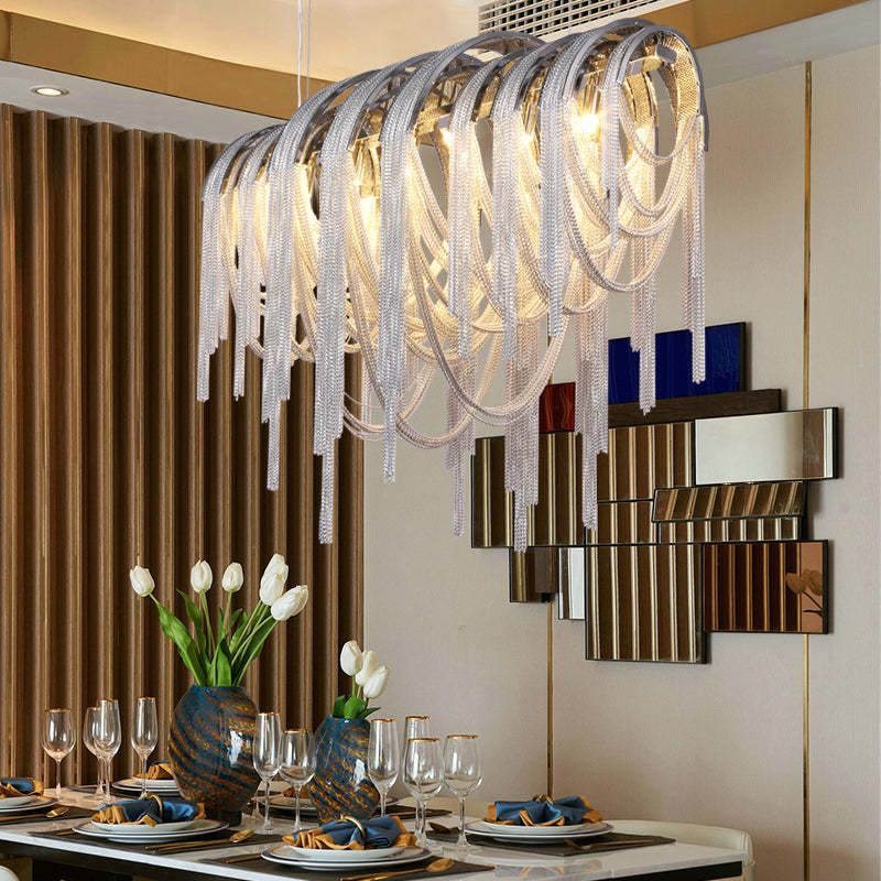 Flavio Modern Luxury Aluminum Chain Tassel Oval Chandelier Chandelier Kevin Studio Inc