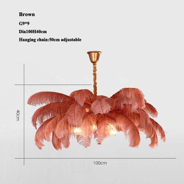 Aisa Art Deco Colorized Feather Chandelier Brass Palm Tree Lamp Chandelier Kevin Studio Inc Brown
