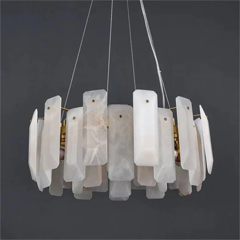 Carlos Modern Alabaster Round Chandelier, Real Alabaster Chandlier Over Dining Table chandelier Kevin Studio Inc 23"D