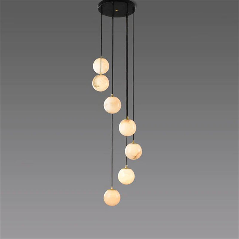 Álvaro Alabaster Global Pendant Chandelier For Staircase, Spiral Global Pendant chandelier Kevin Studio Inc 7 LIGHTS-11.8" D