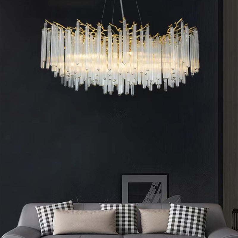 Krios Modern Round Gold Clear Crystal Tube Branch Chandelier For Living Room Branch Chandelier Kevin Studio Inc