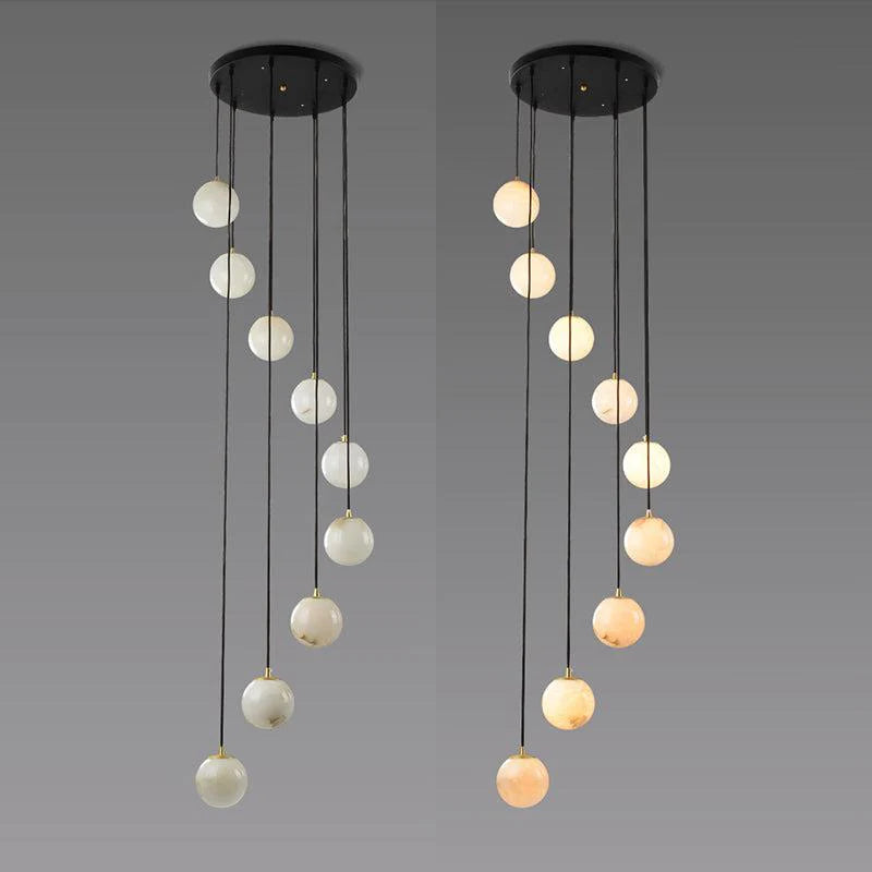 Álvaro Alabaster Global Pendant Chandelier For Staircase, Spiral Global Pendant chandelier Kevin Studio Inc 9 LIGHTS-13.8" D