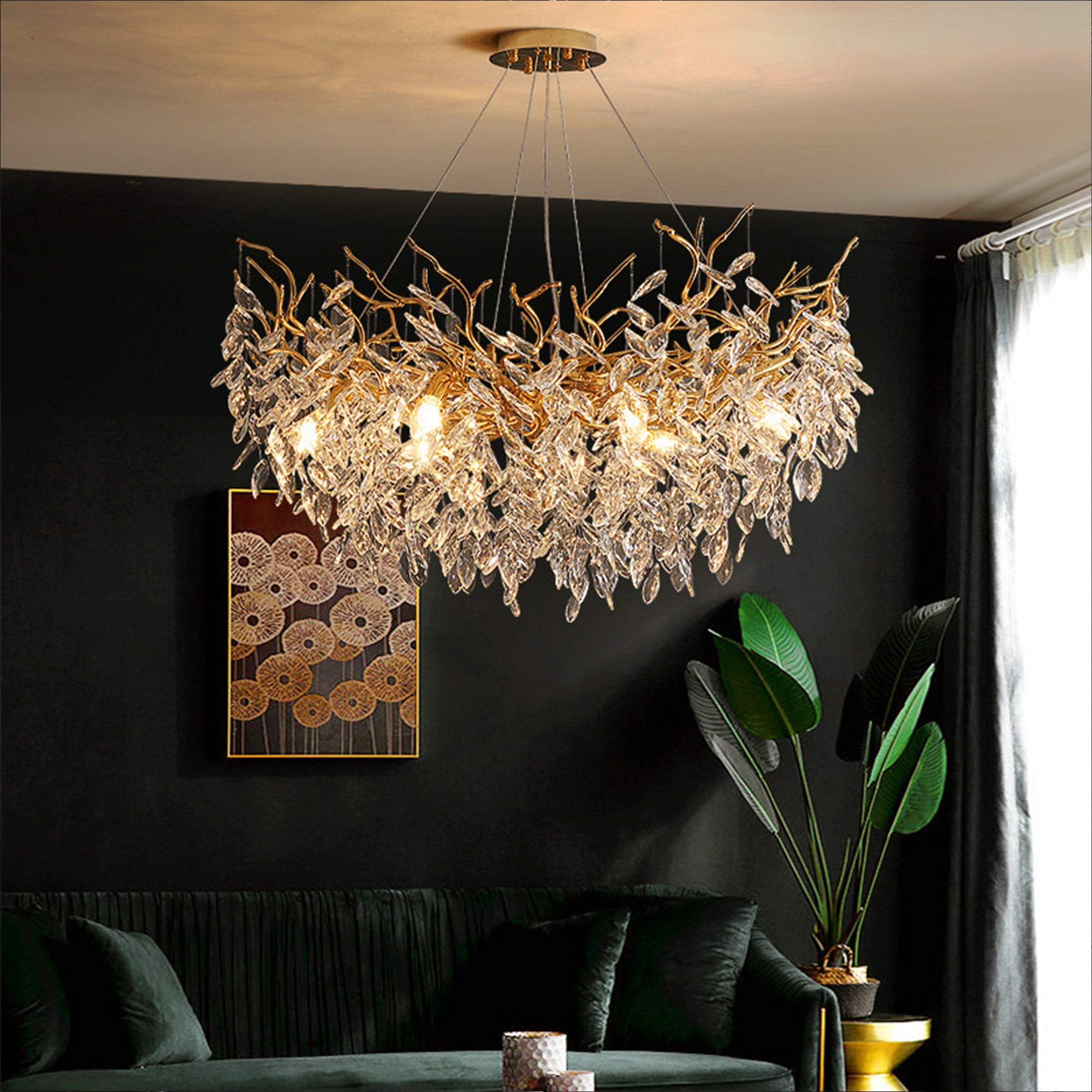 Aether Modern Round Gold Clear Crystal Branch Chandelier For Living Room Branch Chandelier Kevin Studio Inc