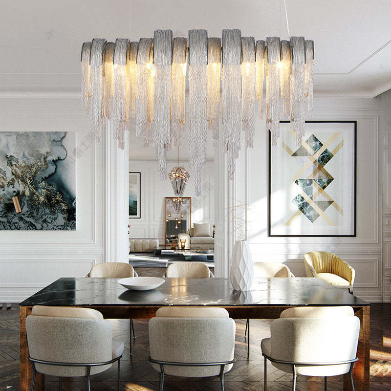 Flavio Modern Luxury Aluminum Chain Tassel Oval Chandelier Chandelier Kevin Studio Inc