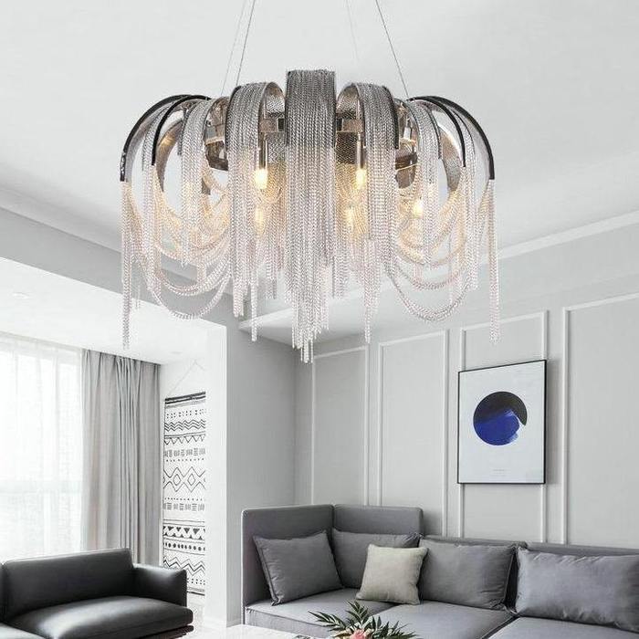 Flavio Modern Luxury Aluminum Chain Tassel Chandelier Chandelier Kevin Studio Inc Diameter 24"