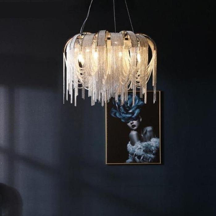 Flavio Modern Luxury Aluminum Chain Tassel Chandelier Chandelier Kevin Studio Inc