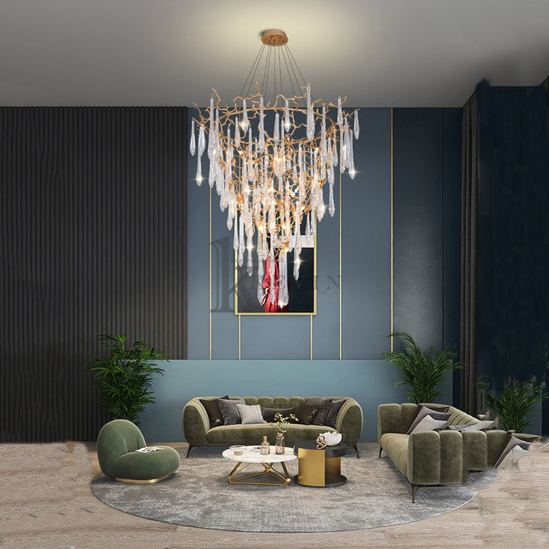 Carol Amboise Crystal Droplet Branch Staircase Chandelier Branch Chandelier Kevin Studio Inc