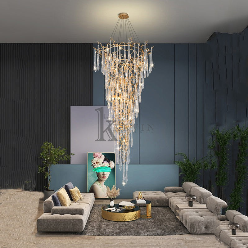 Carol Amboise Crystal Droplet Branch Staircase Chandelier Branch Chandelier Kevin Studio Inc