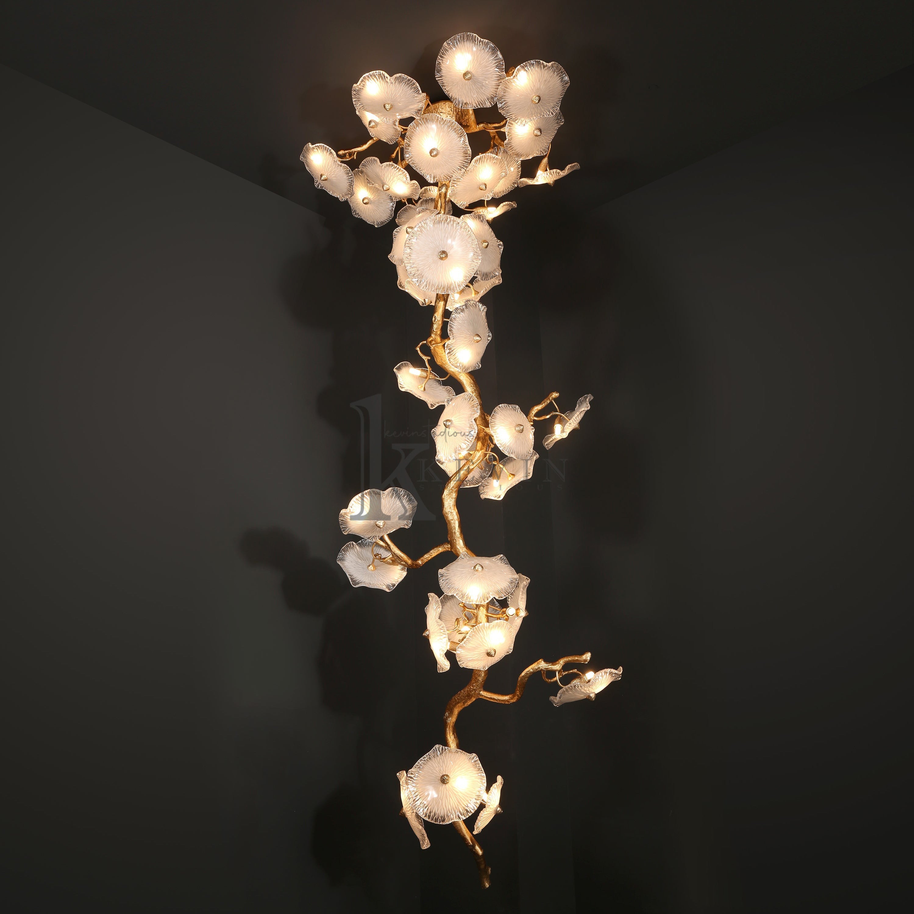 Aruna Modern Luxury Leaf glass flower Ceiling Chandelier Branch Chandelier Kevin Studio Inc 45" D