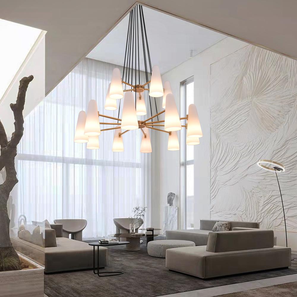 Lydia Modern White Ceramics 2-Tier Round Chandelier 44",15-lights Chandelier Kevin Studio Inc