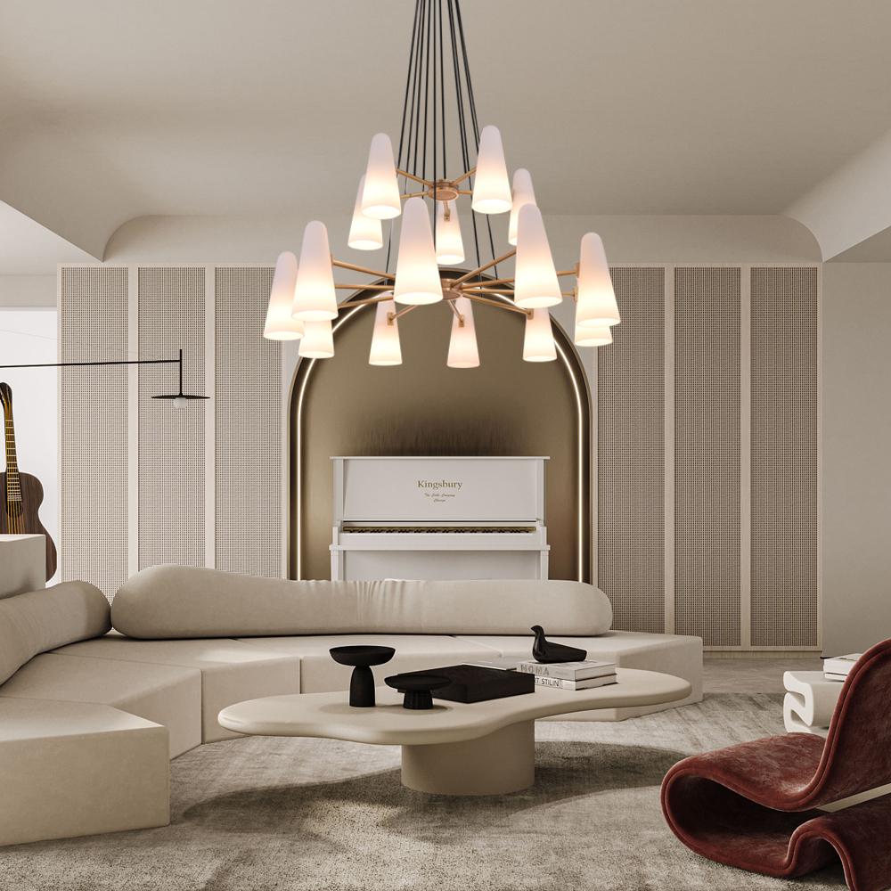 Lydia Modern White Ceramics 2-Tier Round Chandelier 44",15-lights Chandelier Kevin Studio Inc
