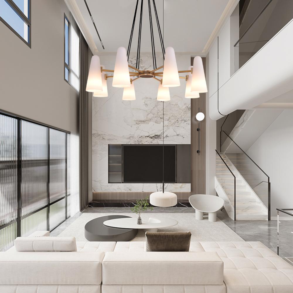 Lydia White Ceramics Round Chandelier 32", 3-lights For Living Room Chandelier Kevin Studio Inc