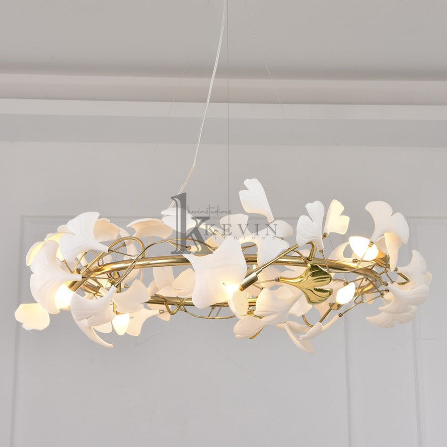 Cullen Fleur-de-lis Ceramic Modern Round Branch Chandelier For Living Room, Chandelier Over Dining Table Chandelier Kevin Studio Inc