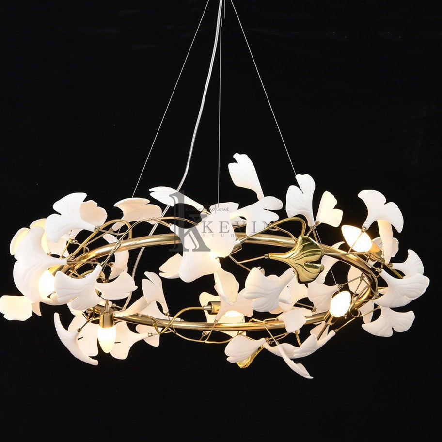 Cullen Fleur-de-lis Ceramic Modern Round Branch Chandelier For Living Room, Chandelier Over Dining Table Chandelier Kevin Studio Inc
