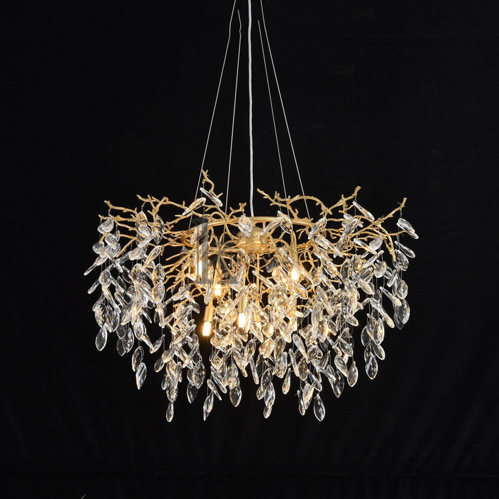 Leon Round Gold Clear Modern Crystal Branch Chandelier Branch Chandelier Kevin Studio Inc