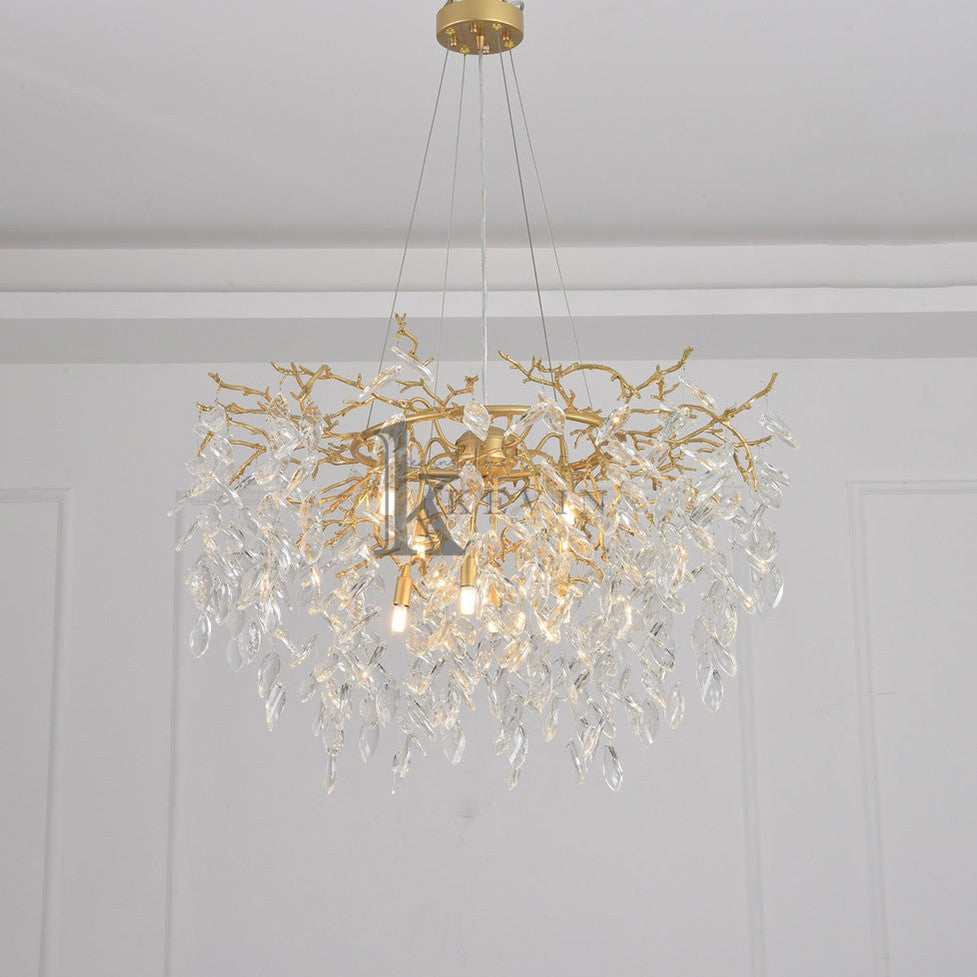 Leon Round Gold Clear Modern Crystal Branch Chandelier Branch Chandelier Kevin Studio Inc
