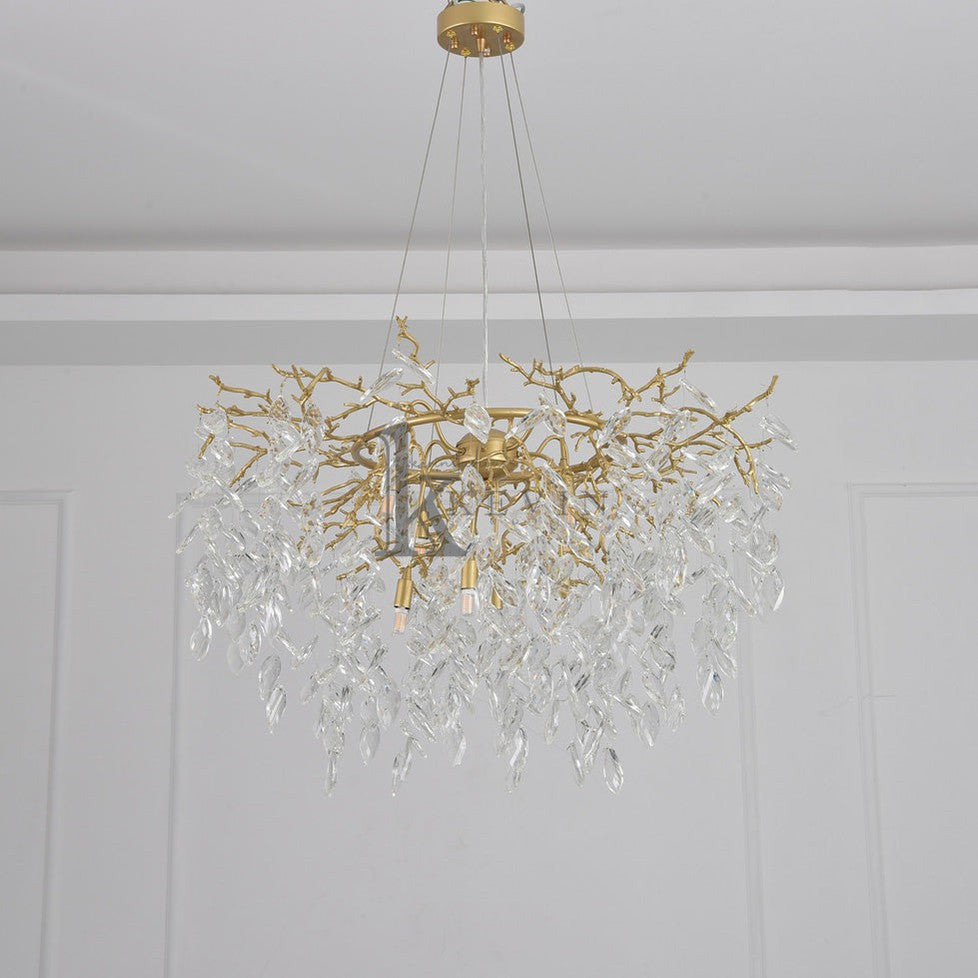Leon Round Gold Clear Modern Crystal Branch Chandelier Branch Chandelier Kevin Studio Inc