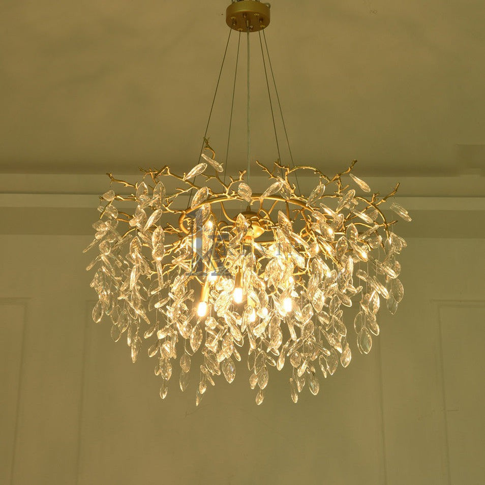 Leon Round Gold Clear Modern Crystal Branch Chandelier Branch Chandelier Kevin Studio Inc