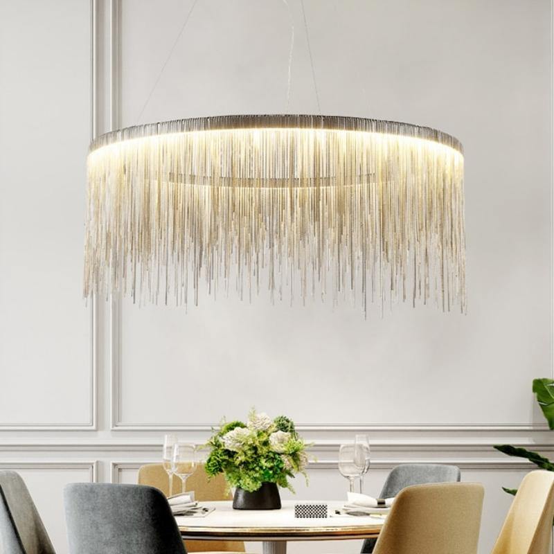 Ghislane Modern Stainless Steel Chain Tassel Chandelier For Living Room Chandelier Kevin Studio Inc