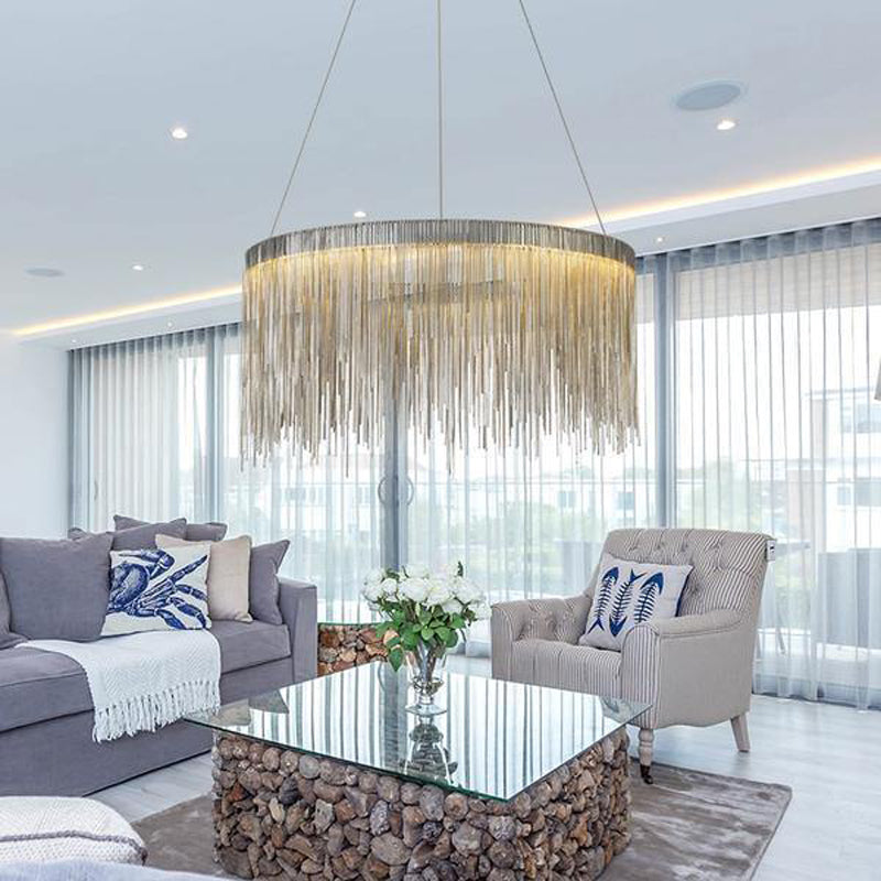 Ghislane Modern Stainless Steel Chain Tassel Chandelier For Living Room Chandelier Kevin Studio Inc