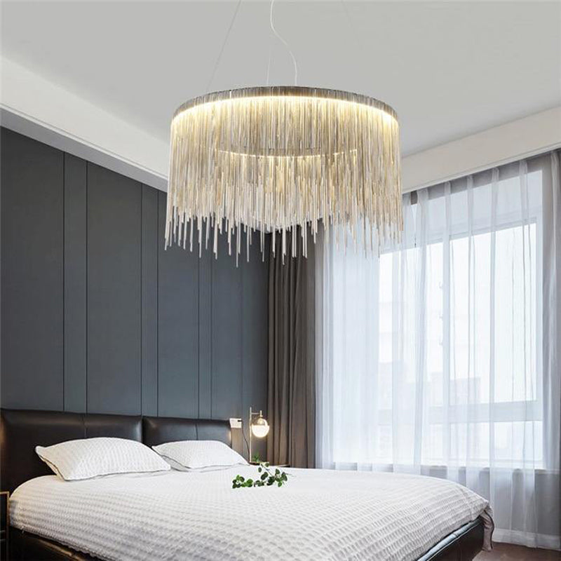 Ghislane Modern Stainless Steel Chain Tassel Chandelier For Living Room Chandelier Kevin Studio Inc
