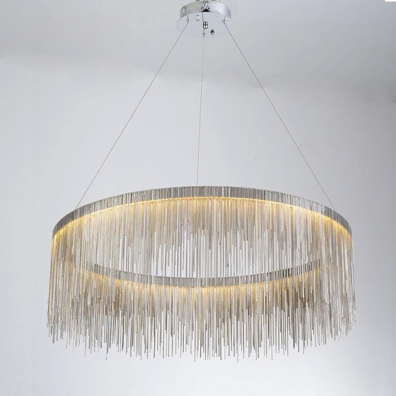 Ghislane Modern Stainless Steel Chain Tassel Chandelier For Living Room Chandelier Kevin Studio Inc