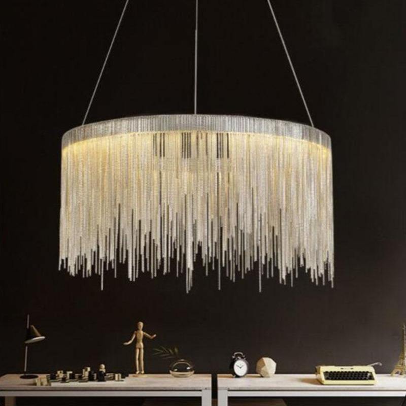 Ghislane Modern Stainless Steel Chain Tassel Chandelier For Living Room Chandelier Kevin Studio Inc