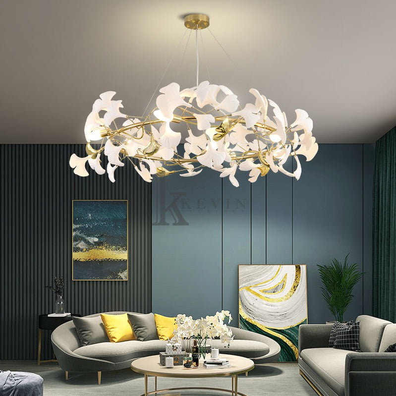 Cullen Fleur-de-lis Ceramic Modern Round Branch Chandelier For Living Room, Chandelier Over Dining Table Chandelier Kevin Studio Inc