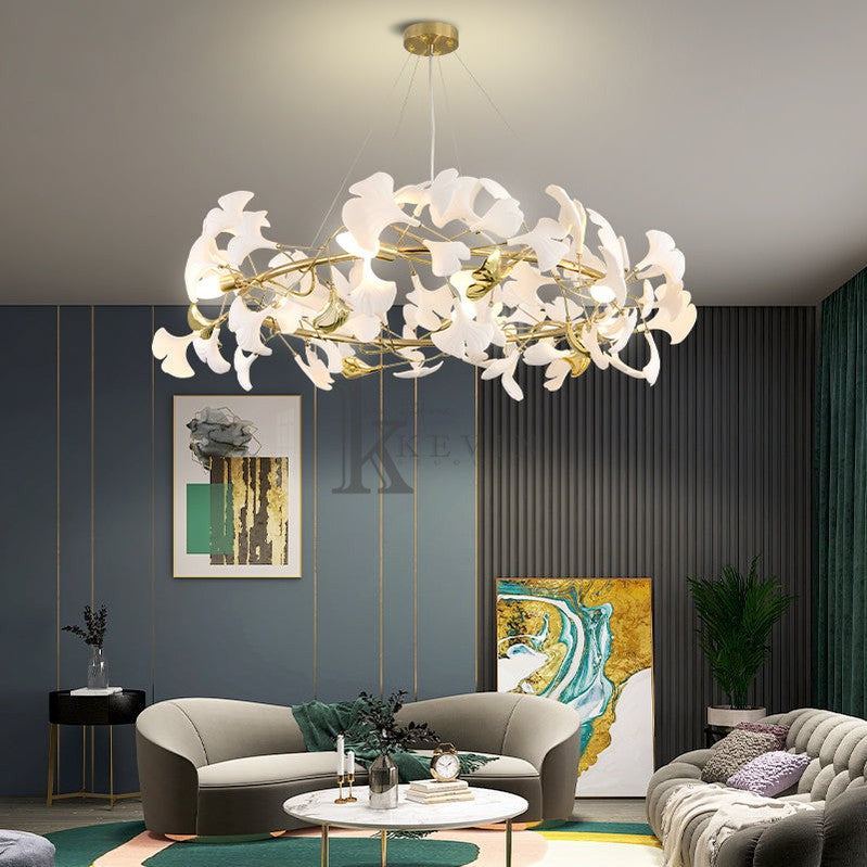 Cullen Fleur-de-lis Ceramic Modern Round Branch Chandelier For Living Room, Chandelier Over Dining Table Chandelier Kevin Studio Inc