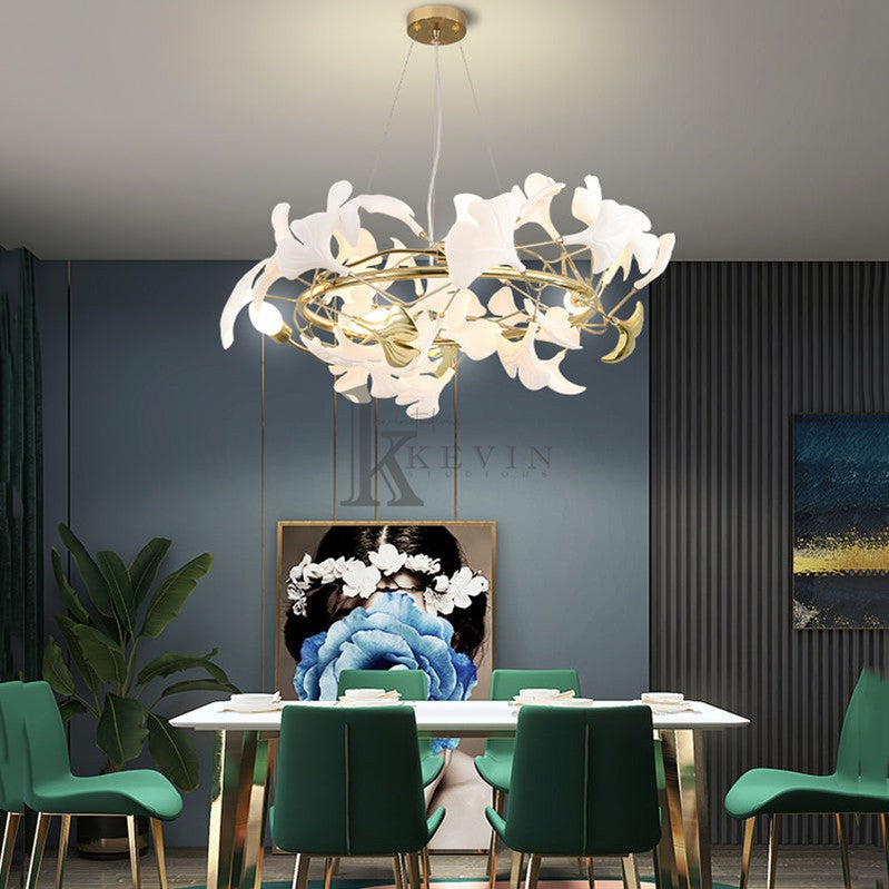 Cullen Fleur-de-lis Ceramic Modern Round Branch Chandelier For Living Room, Chandelier Over Dining Table Chandelier Kevin Studio Inc