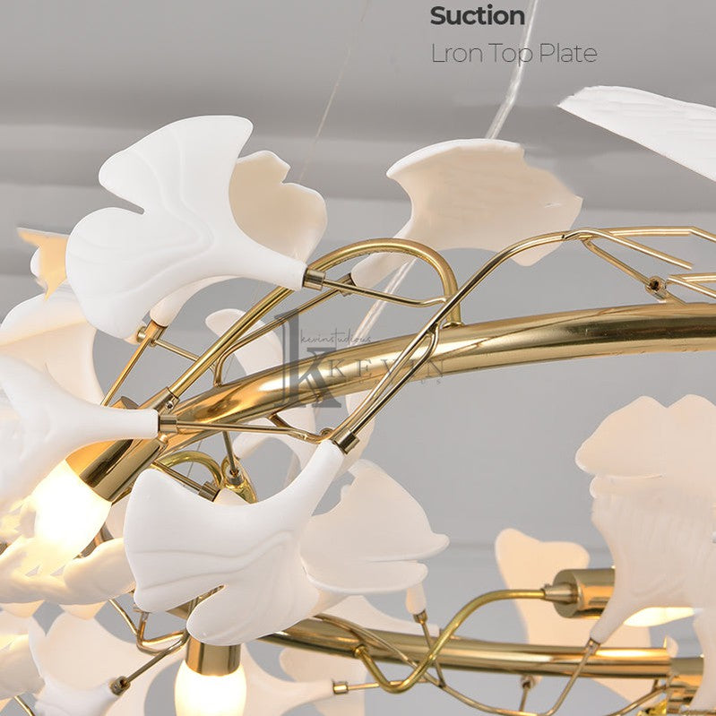 Cullen Fleur-de-lis Ceramic Modern Round Branch Chandelier For Living Room, Chandelier Over Dining Table Chandelier Kevin Studio Inc