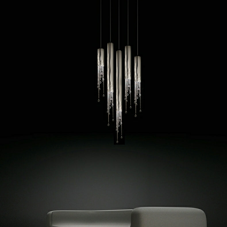 Foyer Staircase Chrome Ceiling Light Fixture Silver Crystal Pendant Chandelier For Hallway Entrance Chandeliers kevinstudiolives