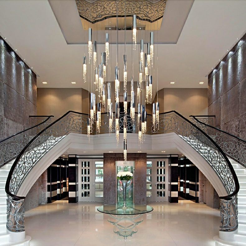 Foyer Staircase Chrome Ceiling Light Fixture Silver Crystal Pendant Chandelier For Hallway Entrance Chandeliers kevinstudiolives
