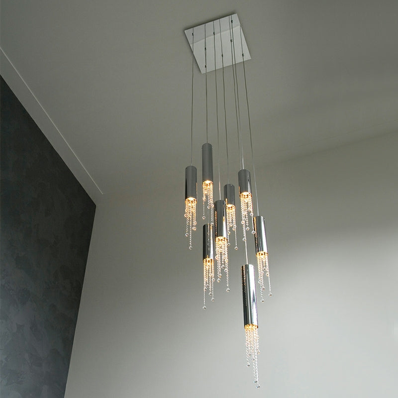 Foyer Staircase Chrome Ceiling Light Fixture Silver Crystal Pendant Chandelier For Hallway Entrance Chandeliers kevinstudiolives