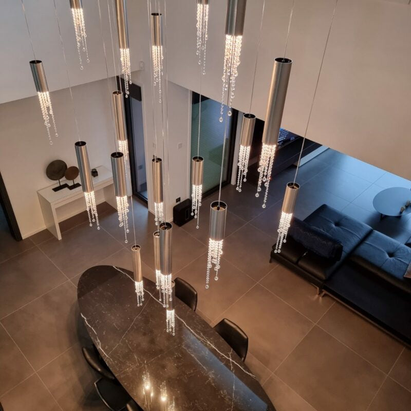 Foyer Staircase Chrome Ceiling Light Fixture Silver Crystal Pendant Chandelier For Hallway Entrance Chandeliers kevinstudiolives