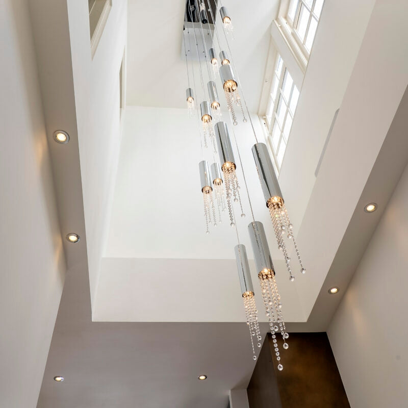 Foyer Staircase Chrome Ceiling Light Fixture Silver Crystal Pendant Chandelier For Hallway Entrance Chandeliers kevinstudiolives