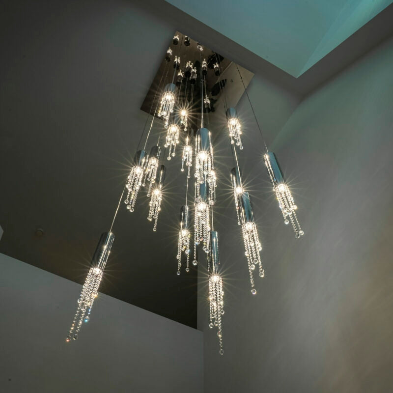 Foyer Staircase Chrome Ceiling Light Fixture Silver Crystal Pendant Chandelier For Hallway Entrance Chandeliers kevinstudiolives
