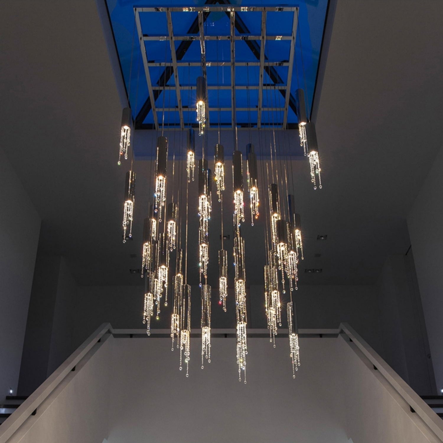 Foyer Staircase Chrome Ceiling Light Fixture Silver Crystal Pendant Chandelier For Hallway Entrance Chandeliers kevinstudiolives