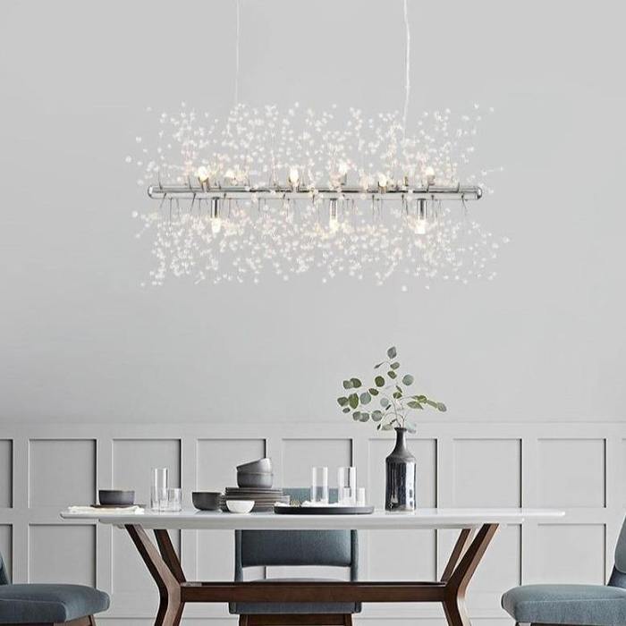 Pecan Modern Kitchen Island Lighting Fixture, Linear Crystal Chandelier Pendant Light Kevin Studio Inc Chrome