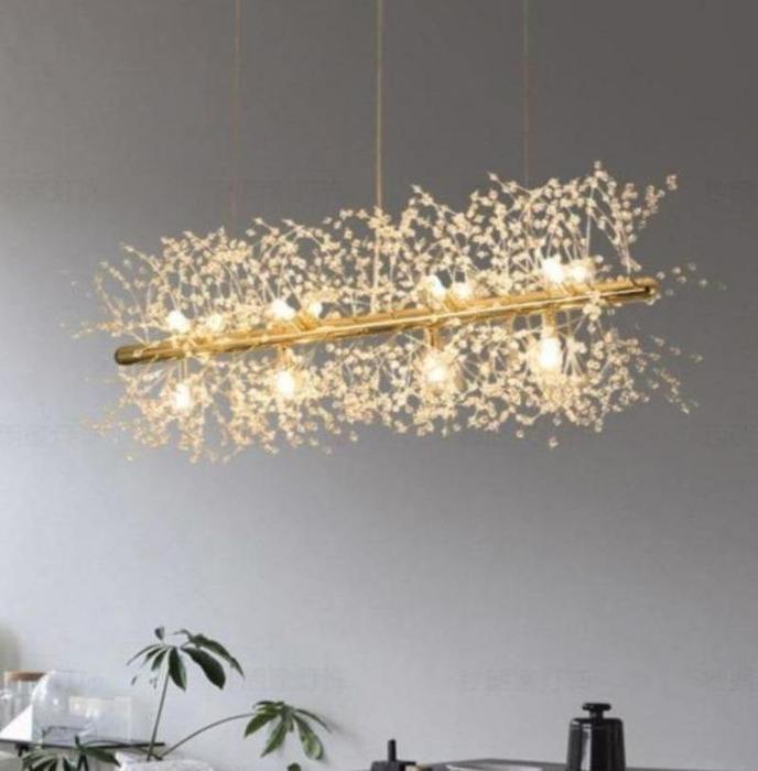 Pecan Modern Kitchen Island Lighting Fixture, Linear Crystal Chandelier Pendant Light Kevin Studio Inc