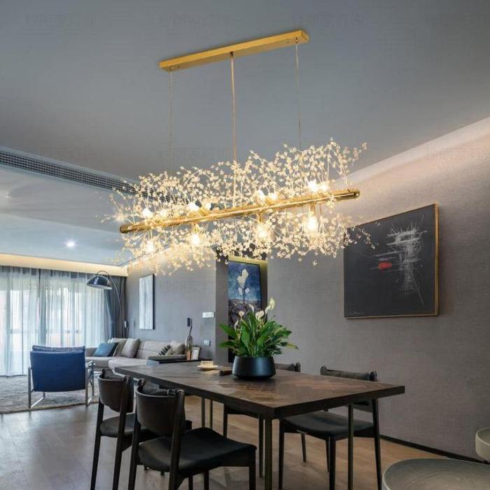 Pecan Modern Kitchen Island Lighting Fixture, Linear Crystal Chandelier Pendant Light Kevin Studio Inc