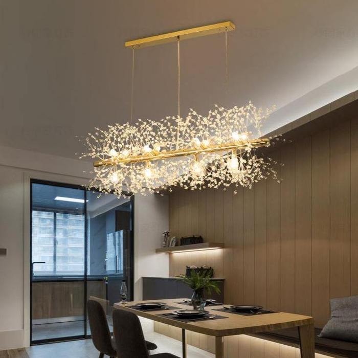 Pecan Modern Kitchen Island Lighting Fixture, Linear Crystal Chandelier Pendant Light Kevin Studio Inc