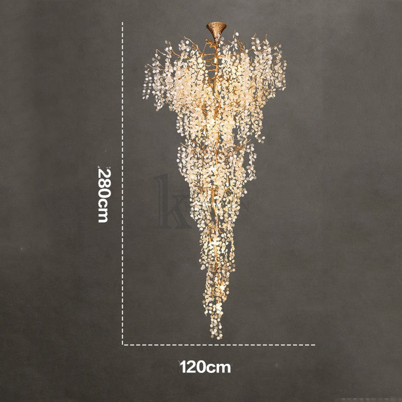 Electra Blossom Petal Detail Grand Staircase Chandelier Branch Chandelier Kevin Studio Inc Diameter 120 cm(47.2in) x Height 280 cm(110 in)